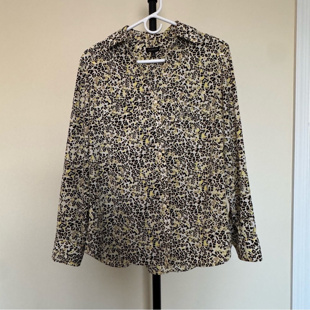 Talbots Leopard Print Button Down Shirt - Black and Yellow